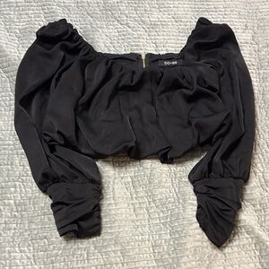 DO+BE Elegant Black Ruched Sleeve Top